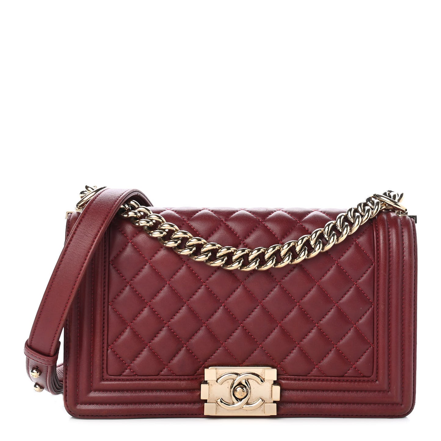 Lambskin Quilted Medium Boy Flap Burgundy