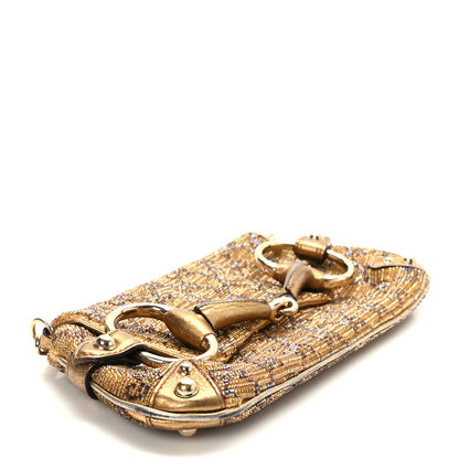 Gucci Monogram Beaded Metallic Calfskin Small Horsebit Chain Clutch Gold 4 of 9