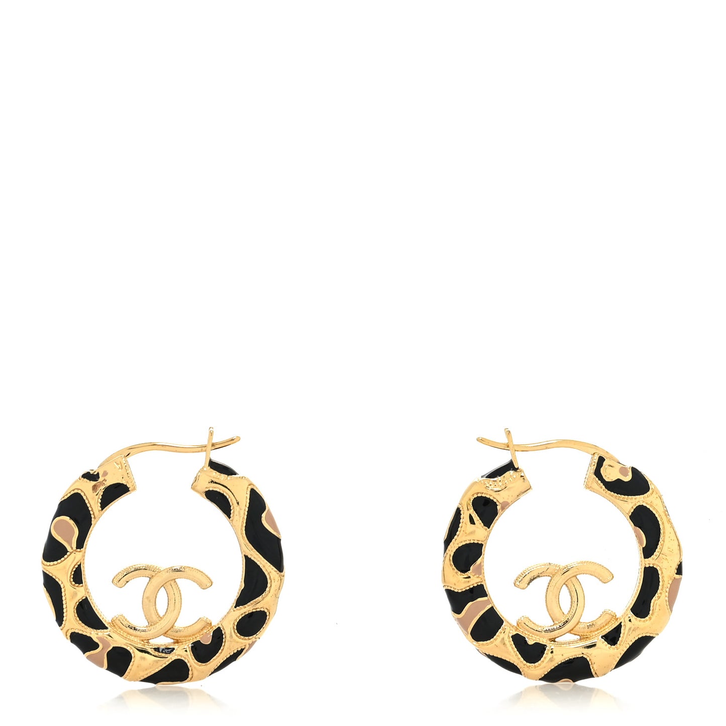 Metal Leopard Print CC Hoop Earrings Gold Black Beige