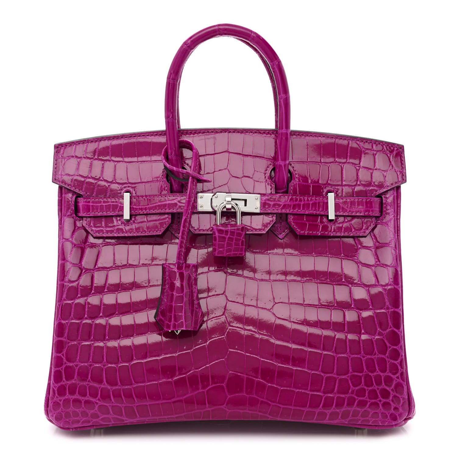 Hermes Shiny Niloticus Crocodile Birkin 25 Rose Pourpre 1 of 9