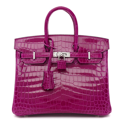 Hermes Shiny Niloticus Crocodile Birkin 25 Rose Pourpre 1 of 9