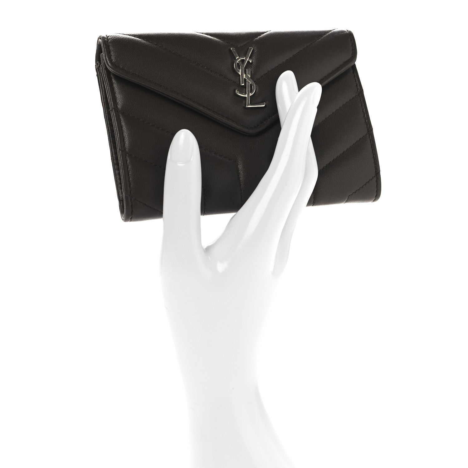 Saint Laurent Lambskin Y Quilted Monogram Small Loulou Envelope Wallet Faggio 2 of 7
