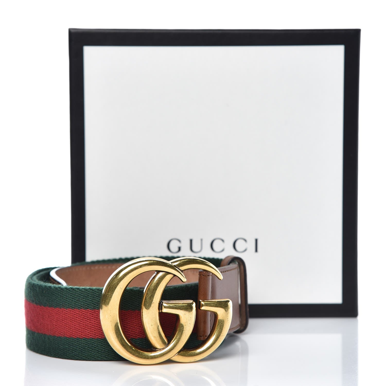 Gucci Nylon Calfskin Double G Web 40mm Belt 85 34 Green Red Cuir 7 of 7