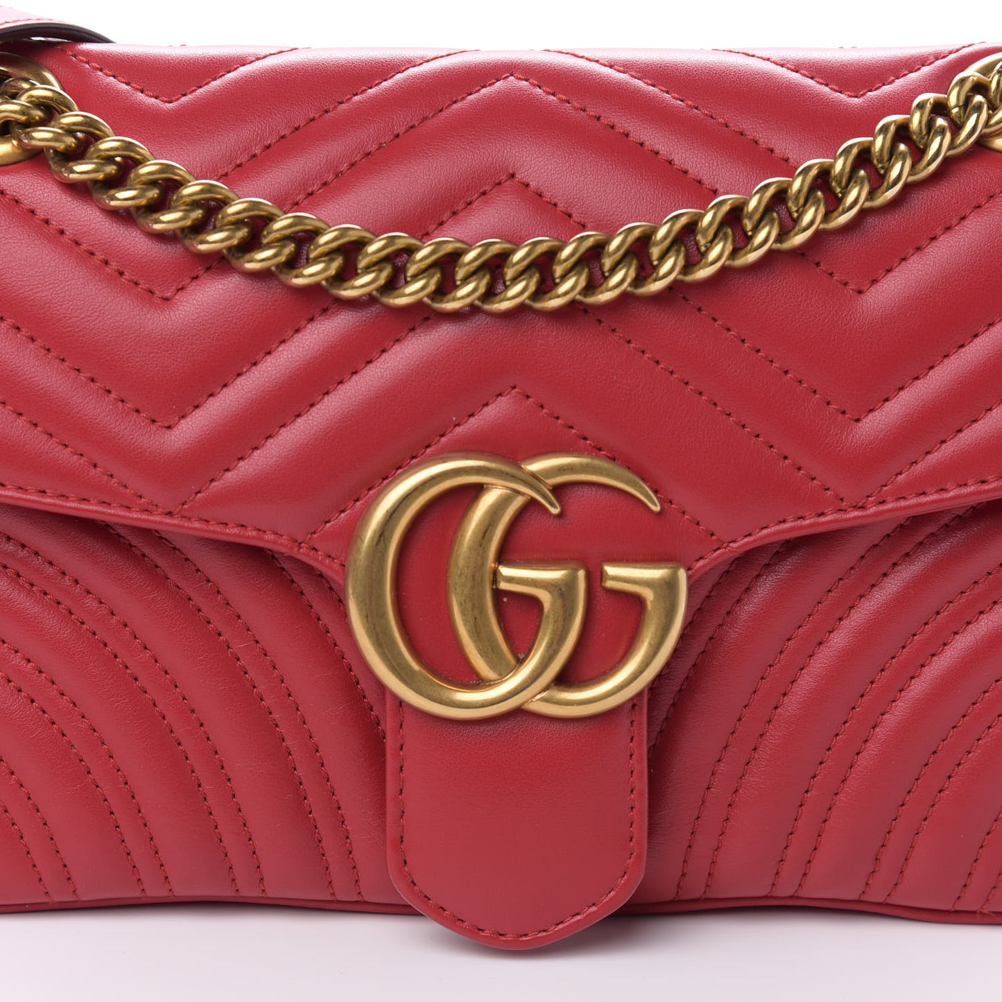 Calfskin Matelasse Small GG Marmont Shoulder Bag Hibiscus Red