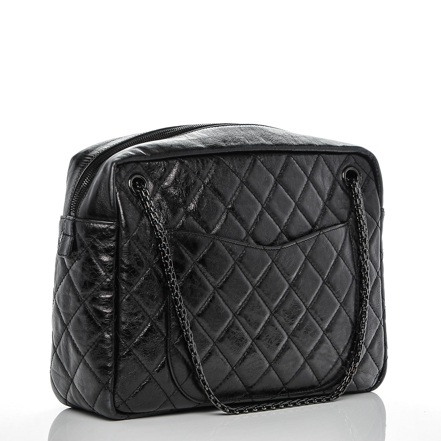 Chanel Metallic Aged Calfskin Quilted Large Reissue Camera Case Black 3 of 7