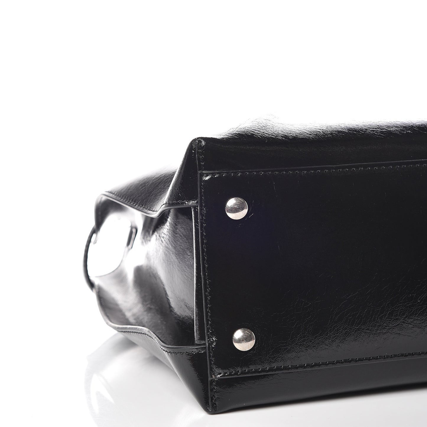 Shiny Soft Calfskin Medium Banner Tote Black