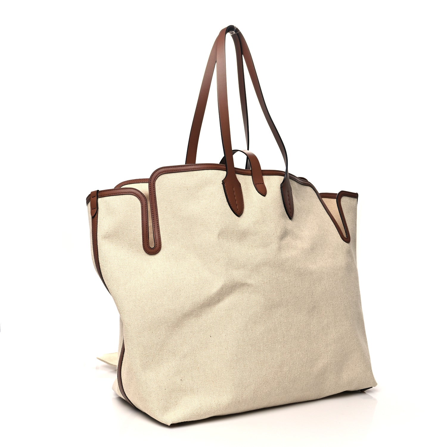 Burberry Cotton Canvas Calfskin Large Soft Belted Tote Bag Natural 4 of 12