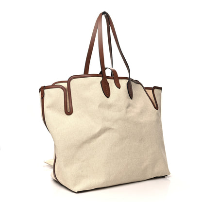 Burberry Cotton Canvas Calfskin Large Soft Belted Tote Bag Natural 4 of 12