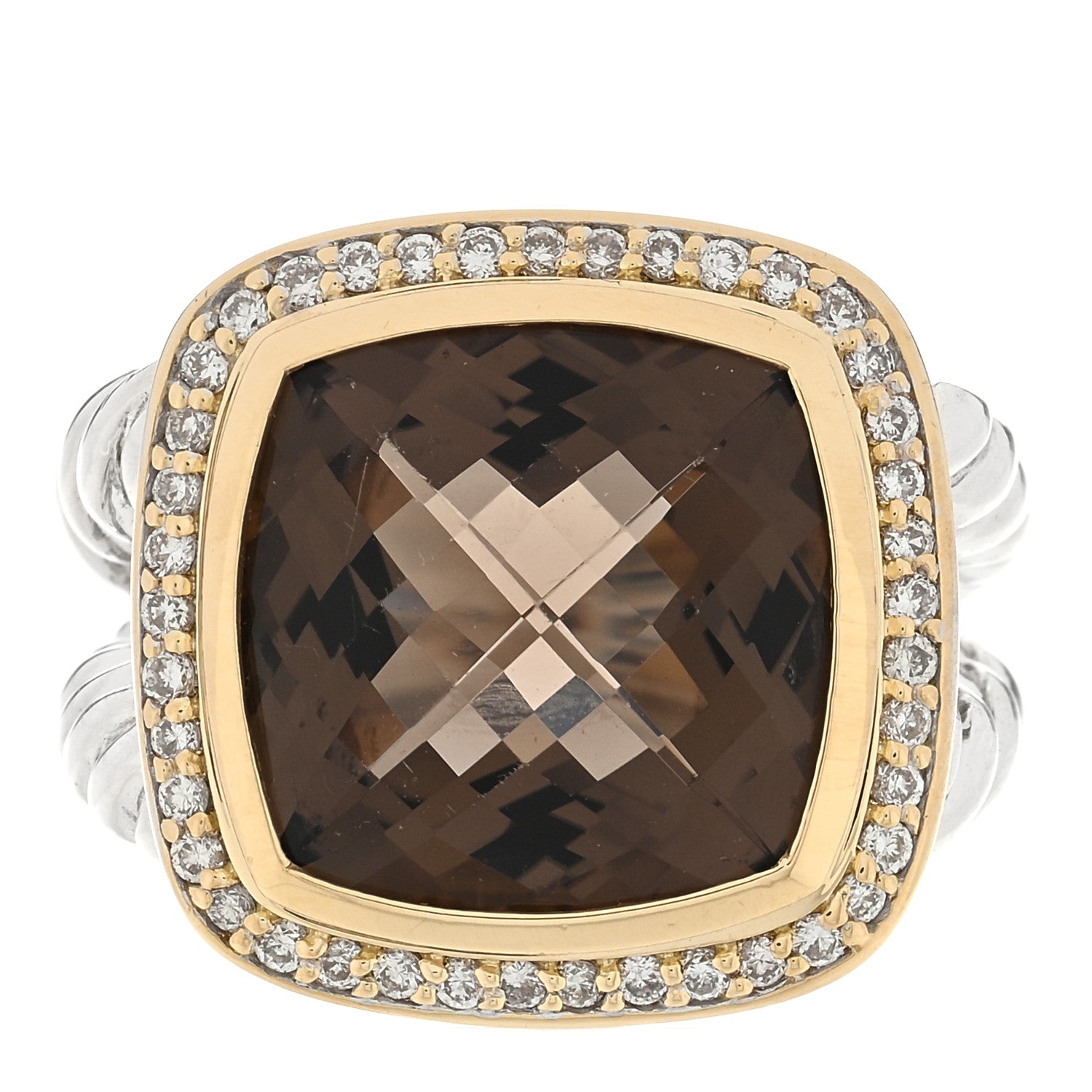 David Yurman Sterling Silver 18K Yellow Gold Diamond Smoky Quartz 14mm Albion Ring 54 6.75 1 of 4