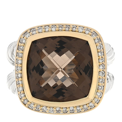 David Yurman Sterling Silver 18K Yellow Gold Diamond Smoky Quartz 14mm Albion Ring 54 6.75 1 of 4