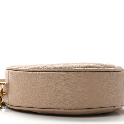 Saint Laurent Grain De Poudre Matelasse Chevron Quilted Round Vinyle Camera Bag Dark Beige 8 of 9