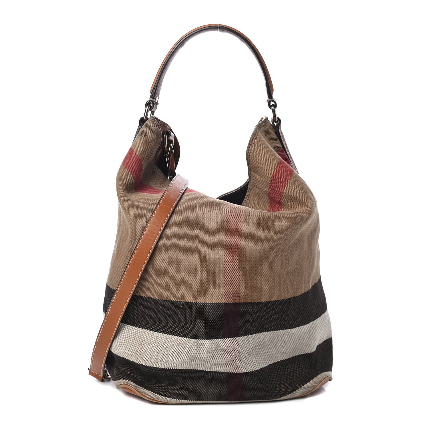 Burberry Canvas Mega Check Medium Ashby Hobo Saddle Brown 1 of 4