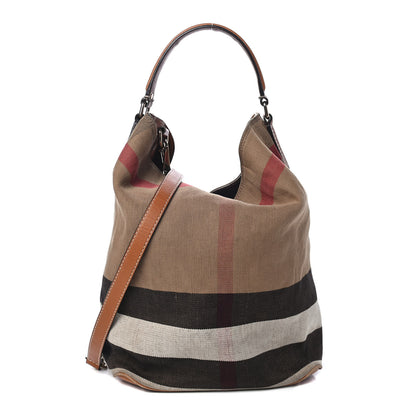Burberry Canvas Mega Check Medium Ashby Hobo Saddle Brown 1 of 4