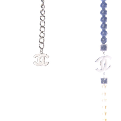 Chanel Pearl Bead Enamel CC Long Necklace Pearly White Blue 6 of 7