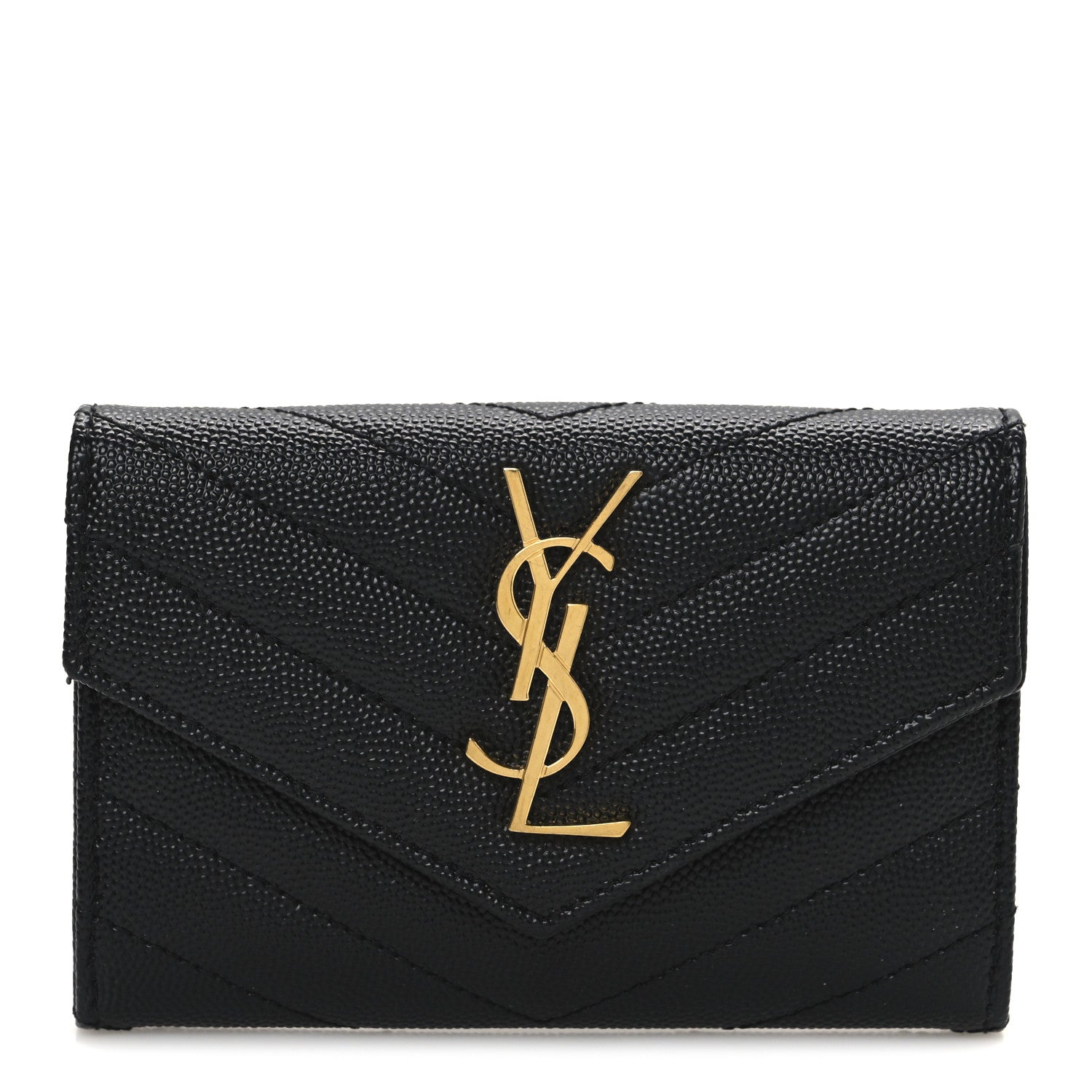 Saint Laurent Grain De Poudre Matelasse Chevron Small Monogram Envelope Wallet Black 1 of 7