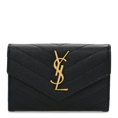Saint Laurent Grain De Poudre Matelasse Chevron Small Monogram Envelope Wallet Black 1 of 7