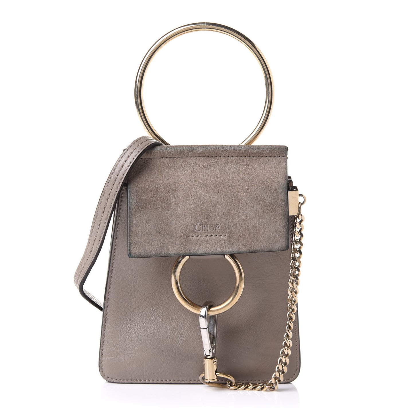 Suede Calfskin Mini Faye Bracelet Bag Motty Grey