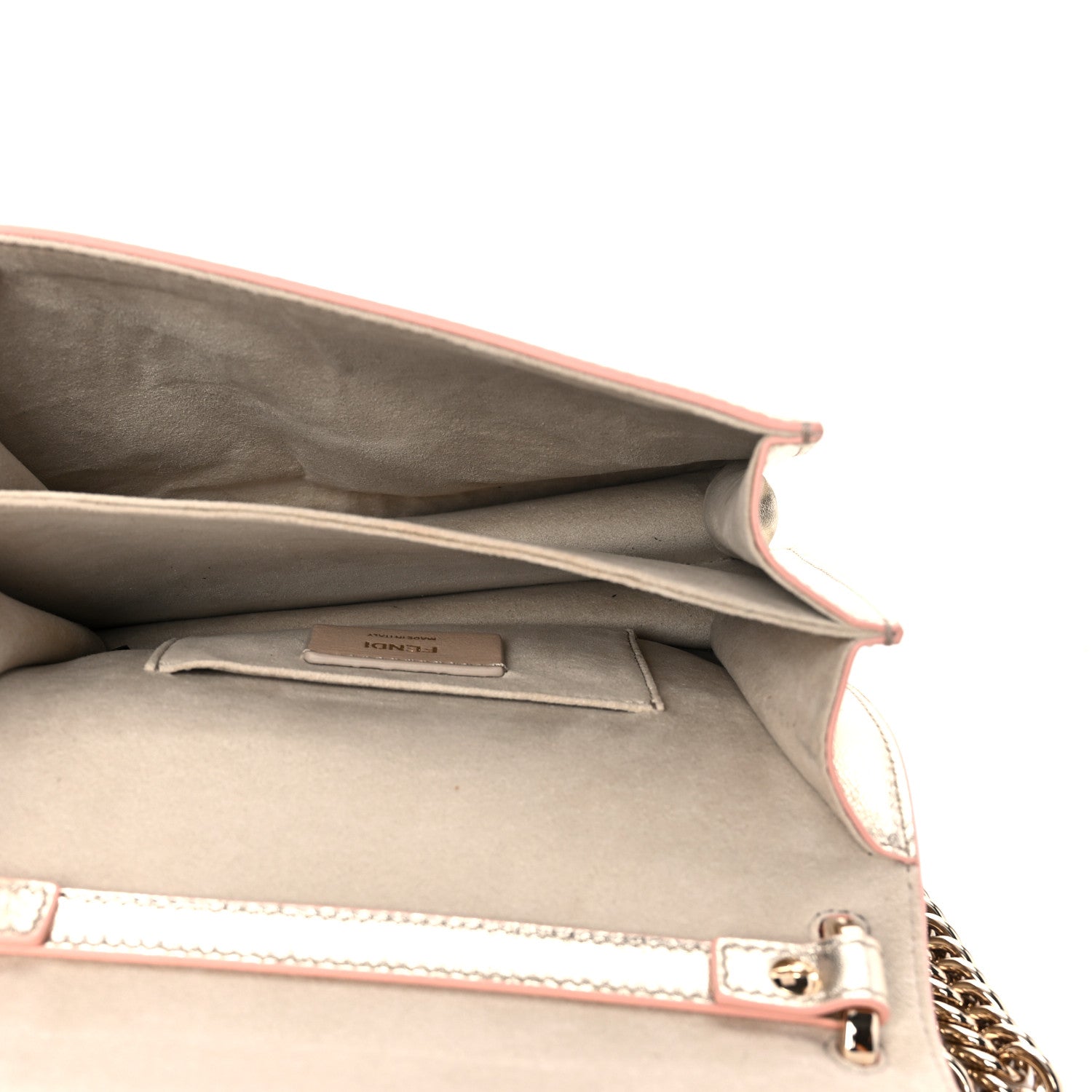 Fendi Vitello Catalan Mirror Scalloped Multi Studded Small Kan I Shoulder Bag Champagne 5 of 12