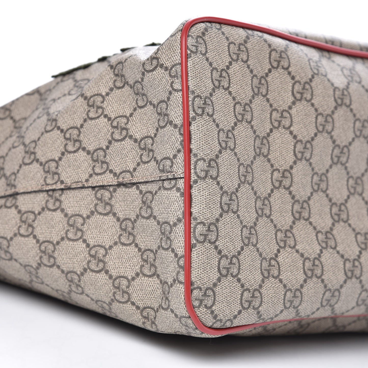Soft GG Supreme Monogram Kingsnake Heart Embroidered Medium Crossbody Tote Beige Hibiscus Red