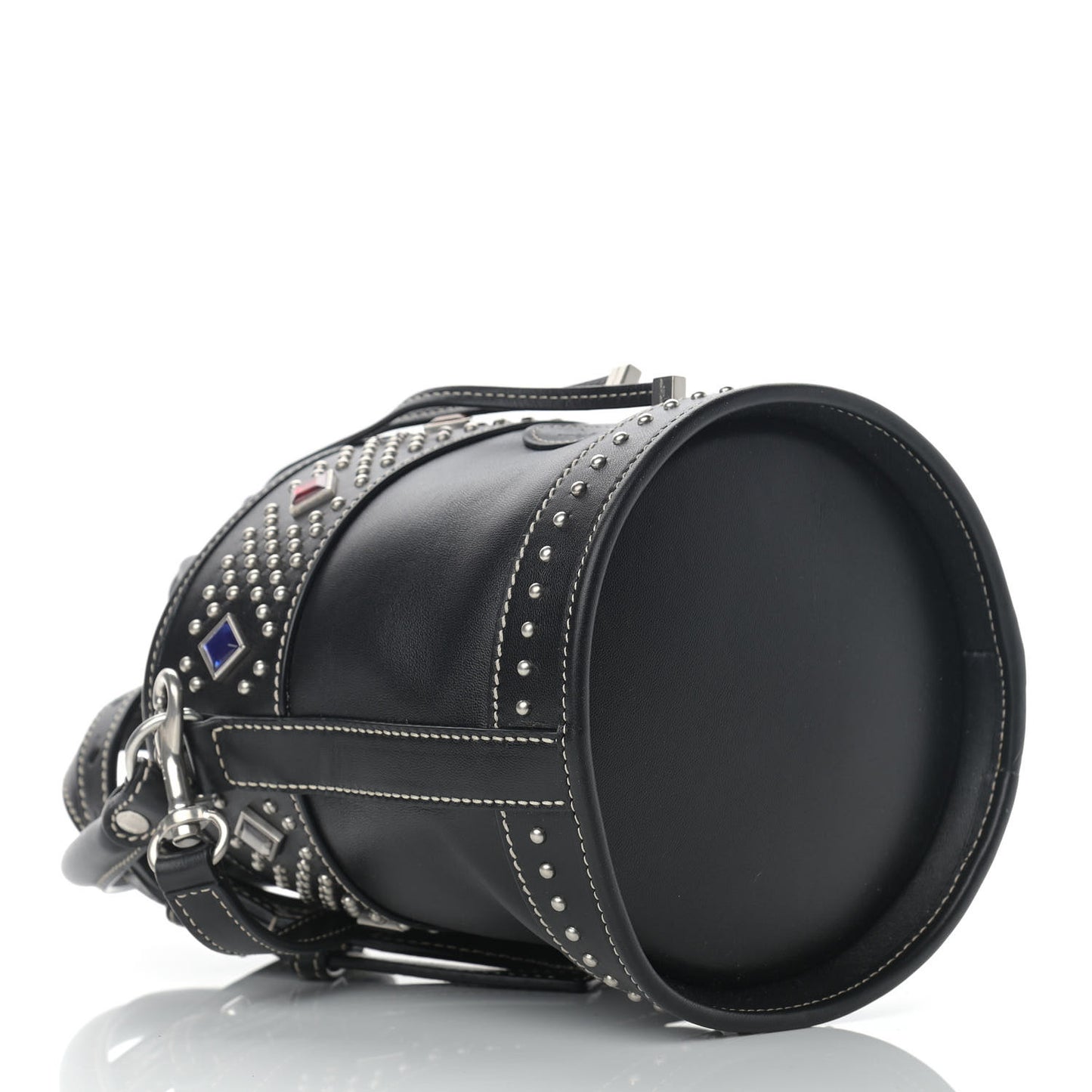Smooth Calfskin Studded Small Bahia Drawstring Bucket Bag Black Multicolor