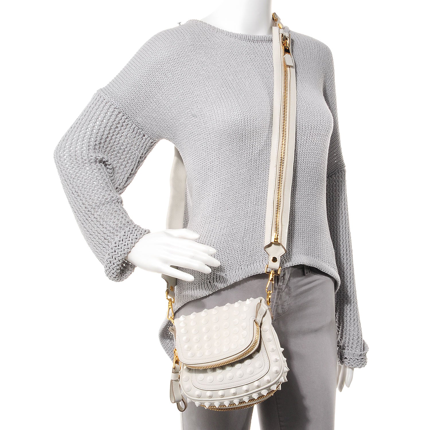 Tom Ford Pebbled Calfskin Studded Mini Jennifer Crossbody White 2 of 9