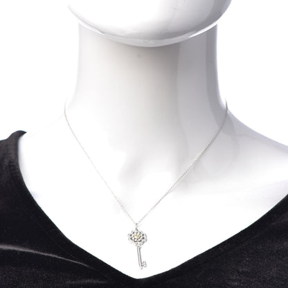 Tiffany Platinum 18K White Yellow Gold Diamond Fancy Yellow Diamond Rose Key Pendant Necklace 2 of 7