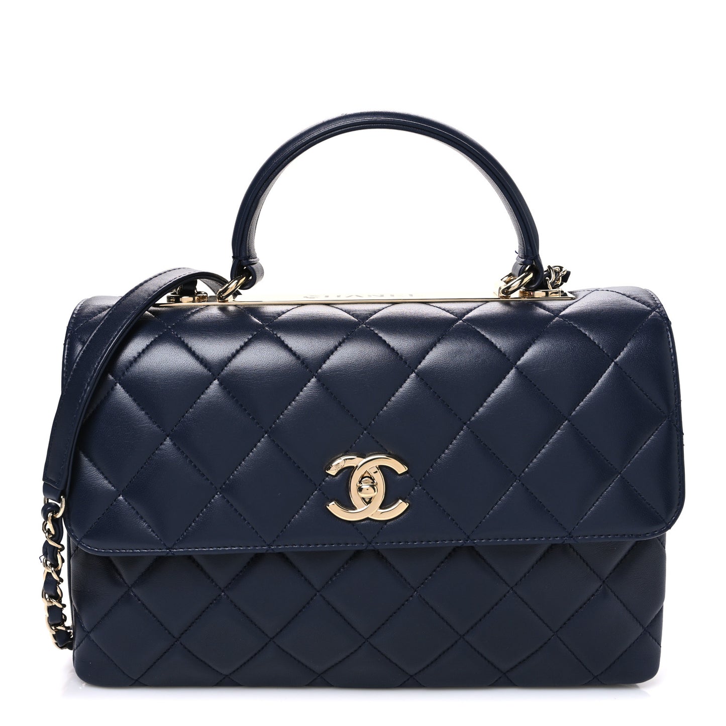 Lambskin Quilted Medium Trendy CC Flap Dual Handle Bag Blue
