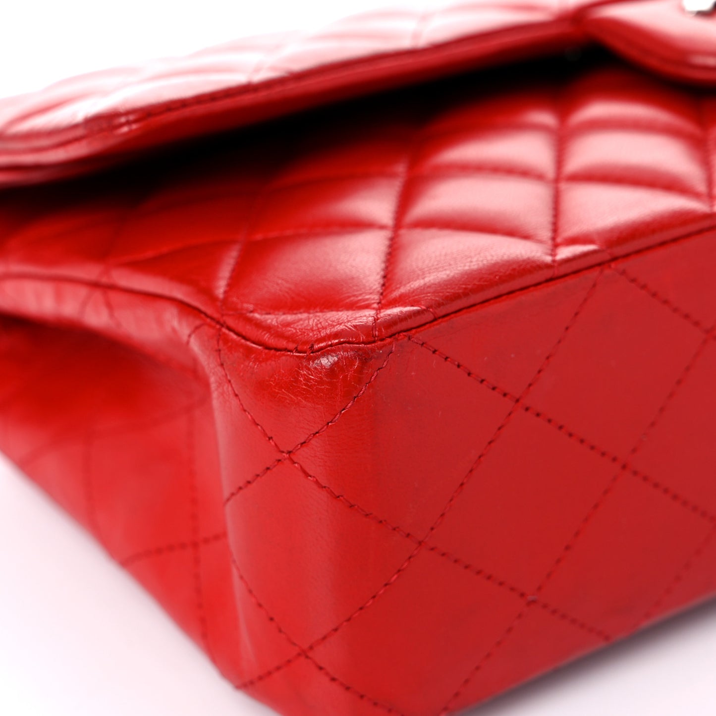 Lambskin Quilted Medium Double Flap Red