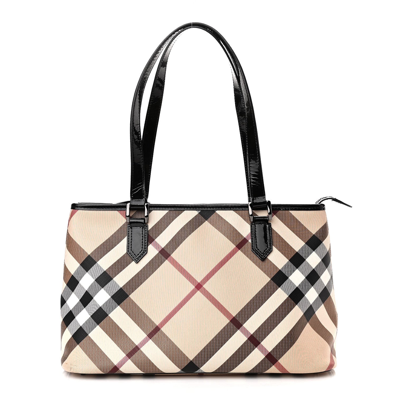 Burberry Nova Check Patent Trim Shopper Tote Black 1 of 11