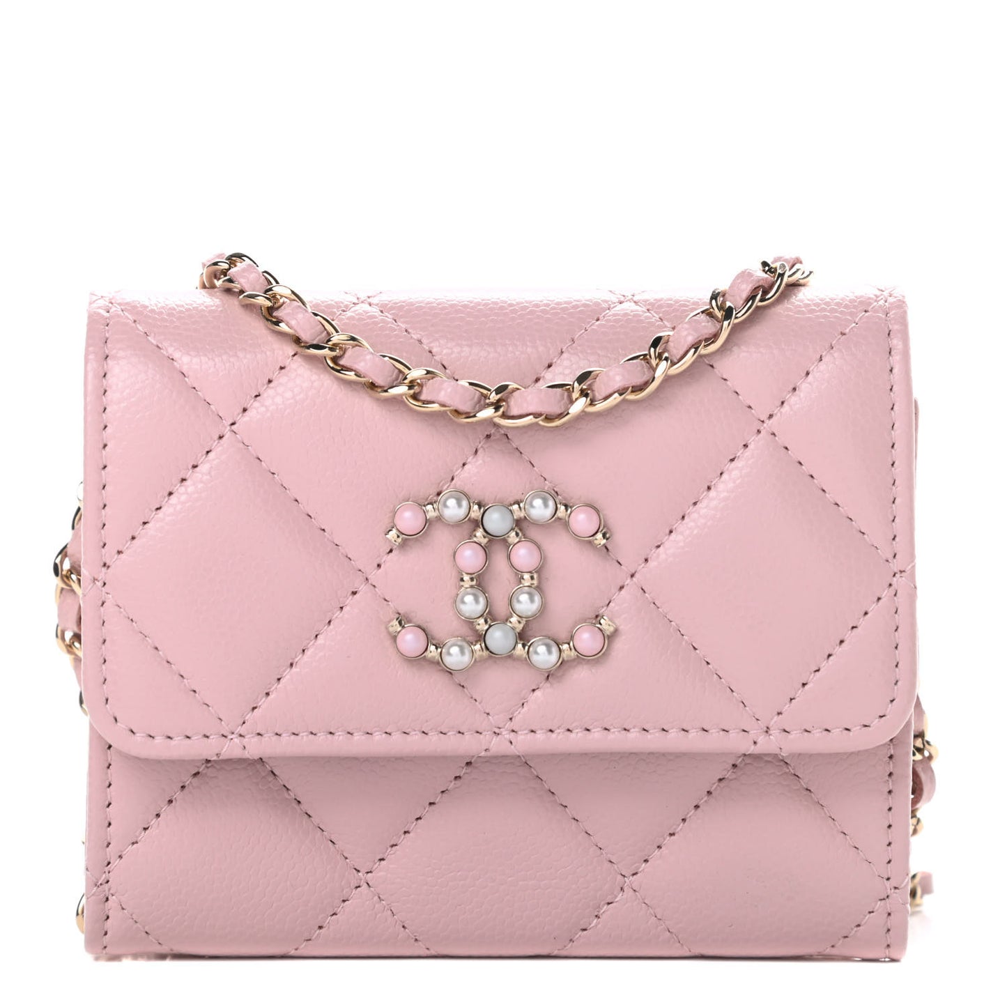 Caviar Quilted Coco Candy Card Holder On Chain Light Pink