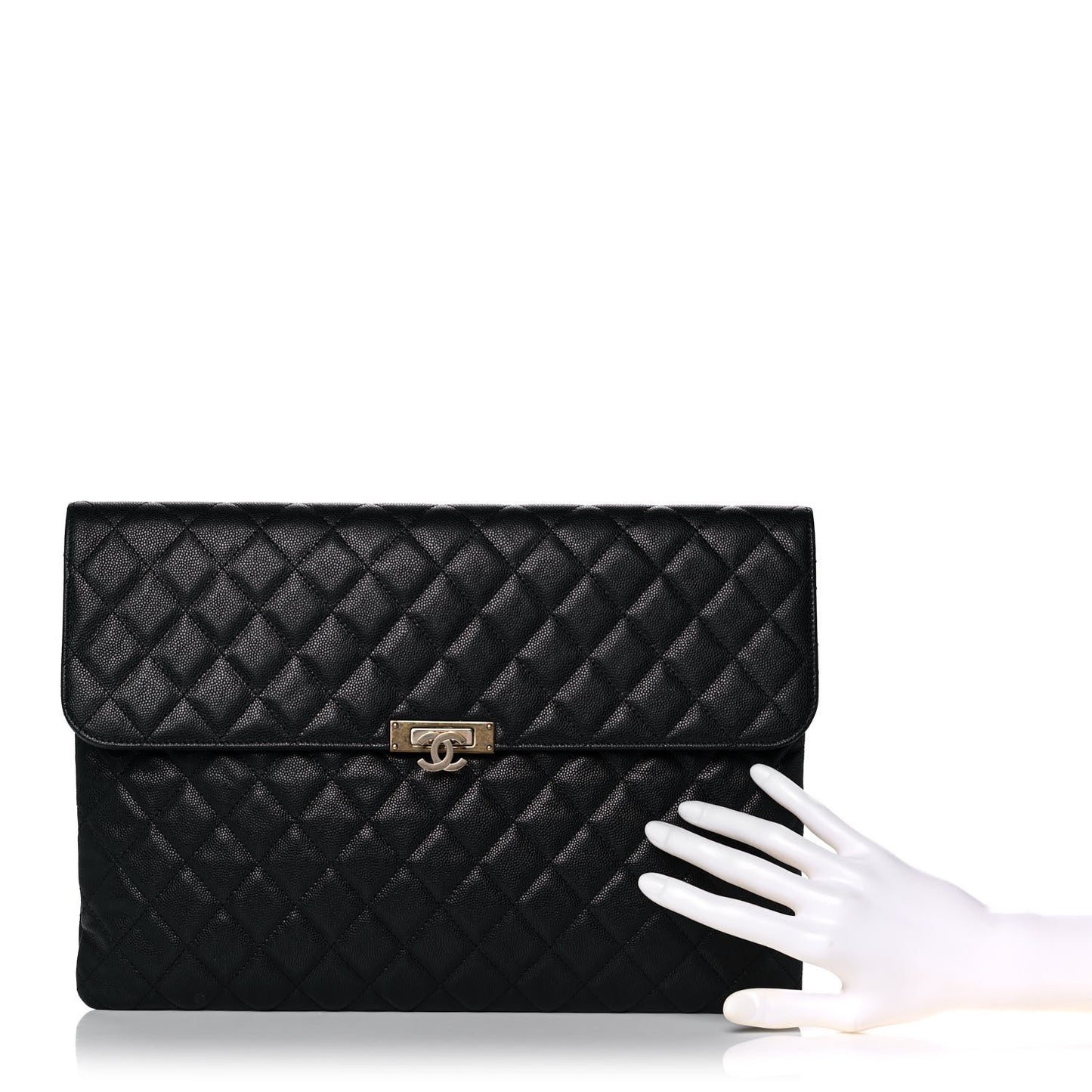 Caviar Quilted Large Golden Class Pouch Black