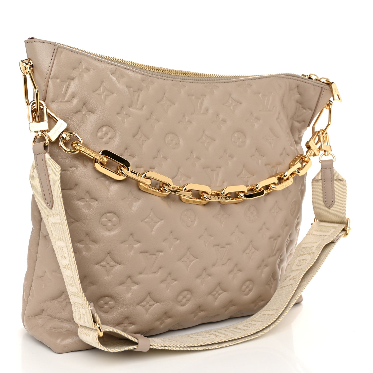 Louis Vuitton Lambskin Embossed Monogram Coussin Hobo MM Galet 4 of 10