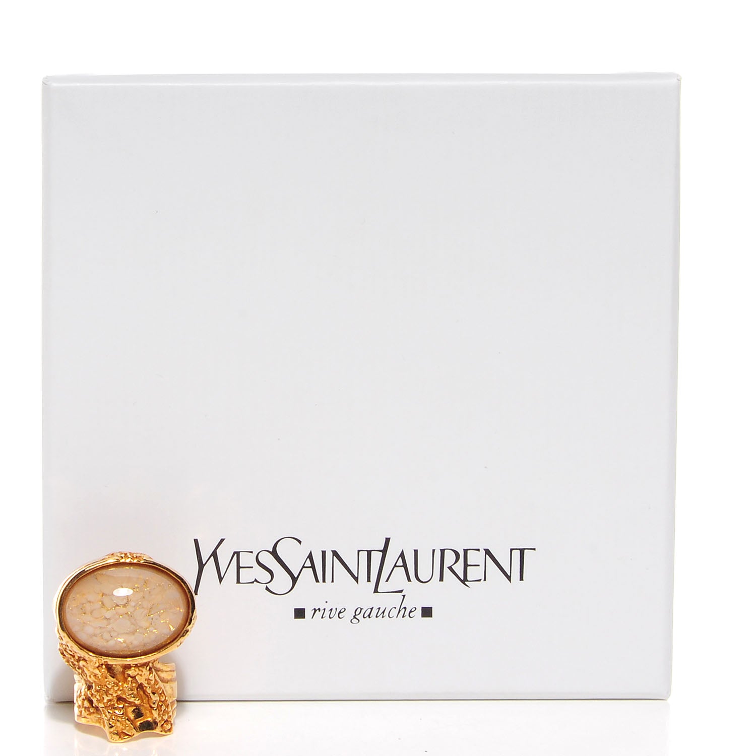 Saint Laurent Glass Cabochon Arty Ovale Ring 6 Gold Cream 4 of 4