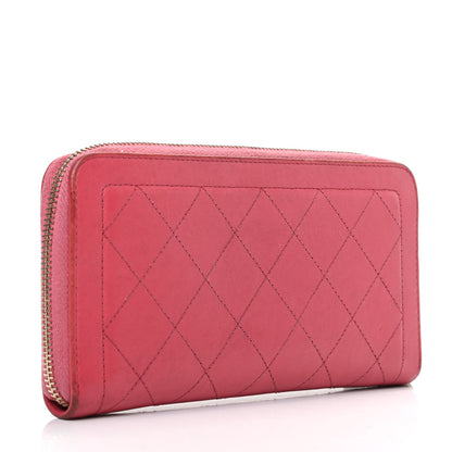 Chanel Grained Calfskin Quilted Label Zip Around Wallet Pink 3 of 9