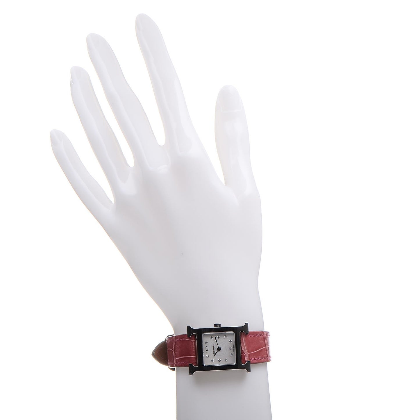 Stainless Steel Alligator Diamond Mother of Pearl 21mm Heure H Hour Quartz Watch Framboise