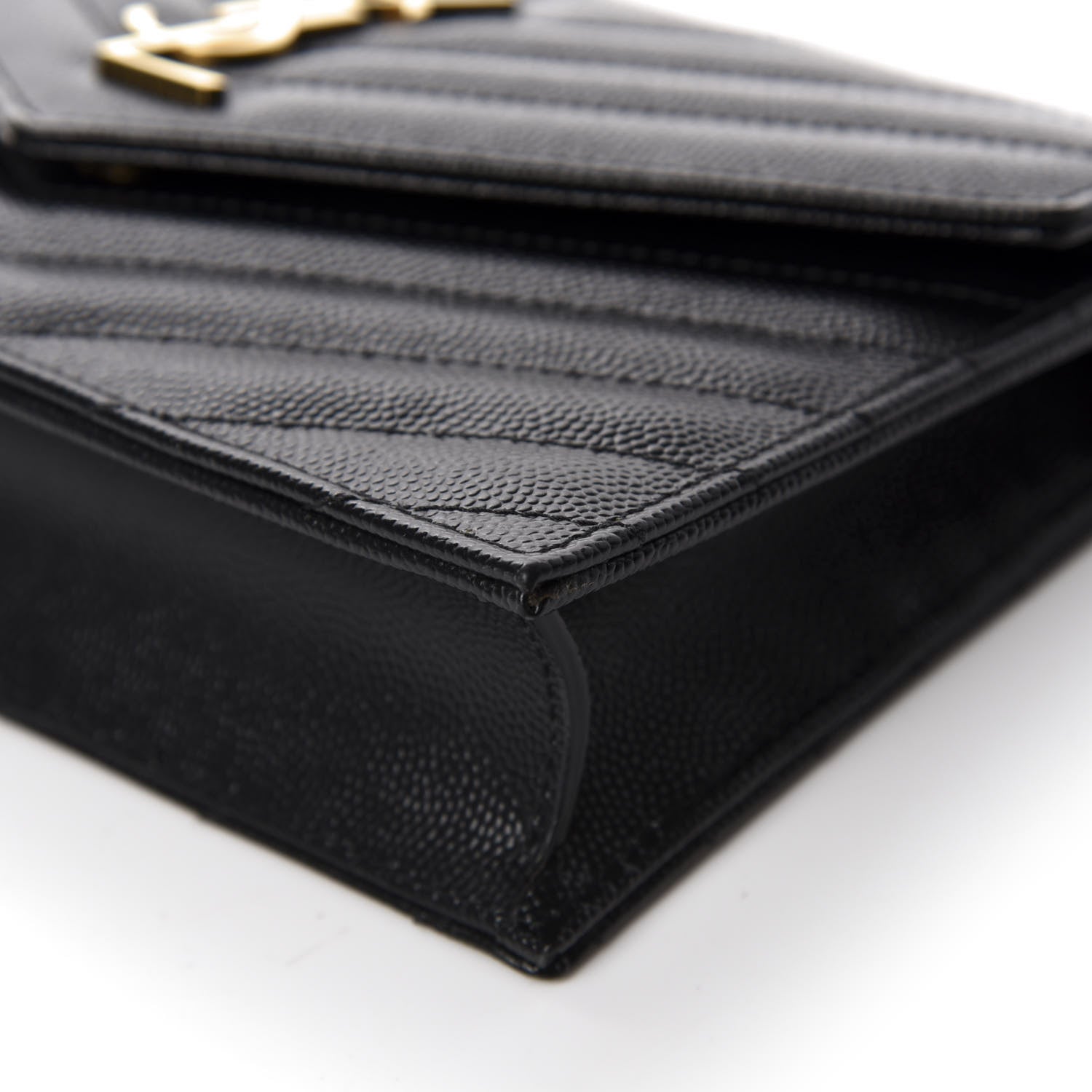 Saint Laurent Grain De Poudre Matelasse Chevron Monogram Envelope Chain Wallet Black 7 of 10