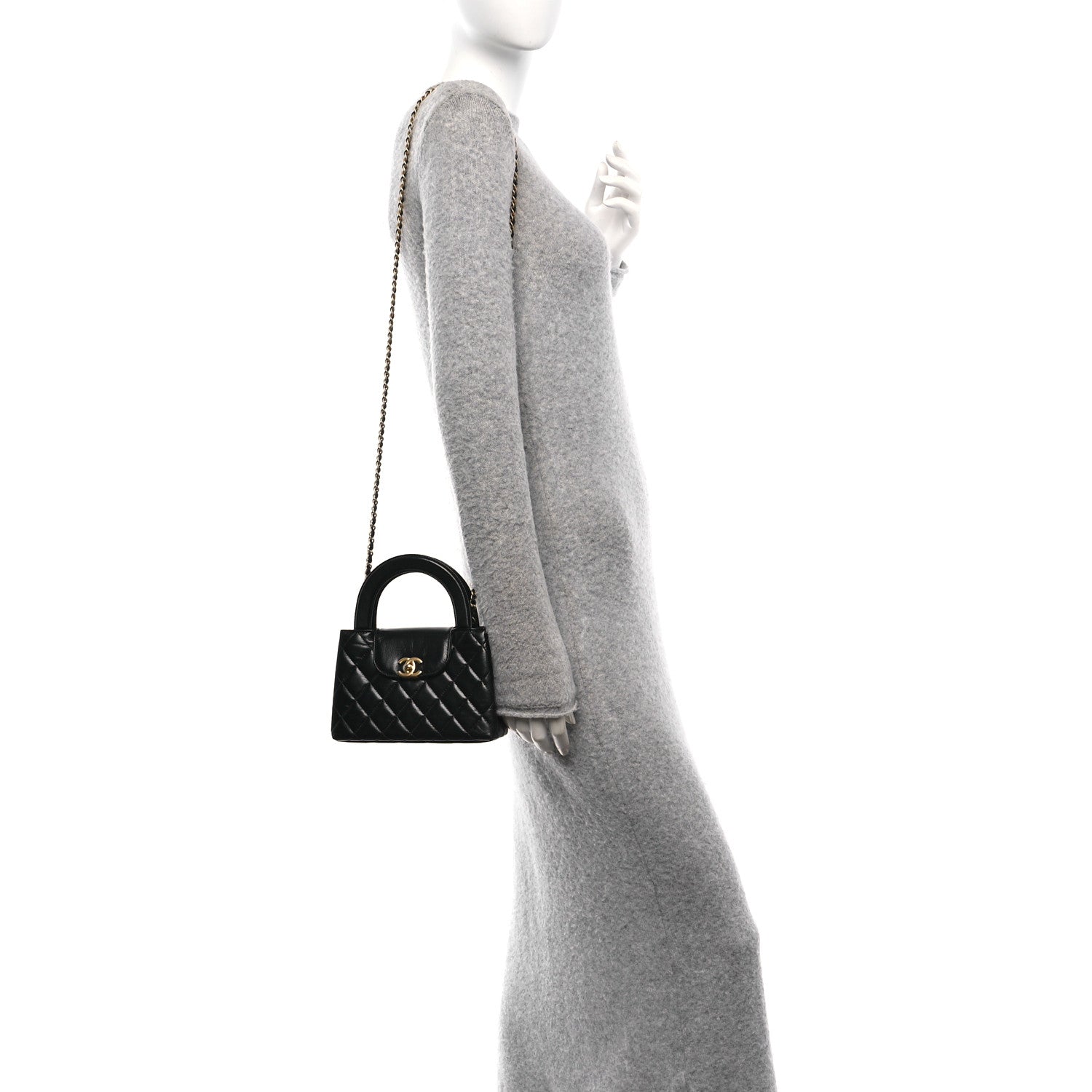 Chanel Shiny Aged Calfskin Quilted Nano Kelly Shopper Black 2 of 10