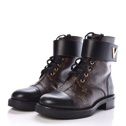 Louis Vuitton Calfskin Monogram Wonderland Flat Ranger Boots 38 Black 3 of 9