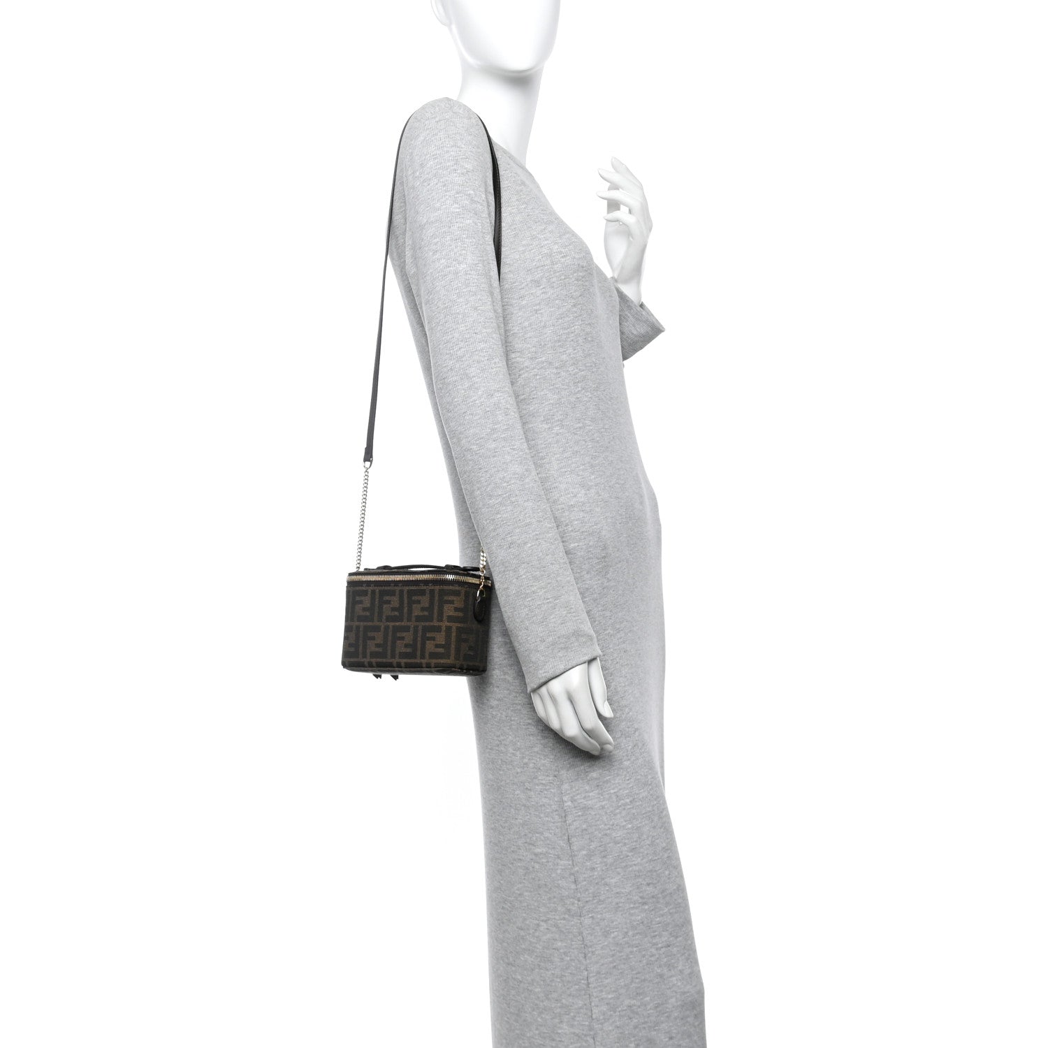 Fendi Vitello Grace Jacquard FF MIni Vanity Bag Tobacco Brown 2 of 10