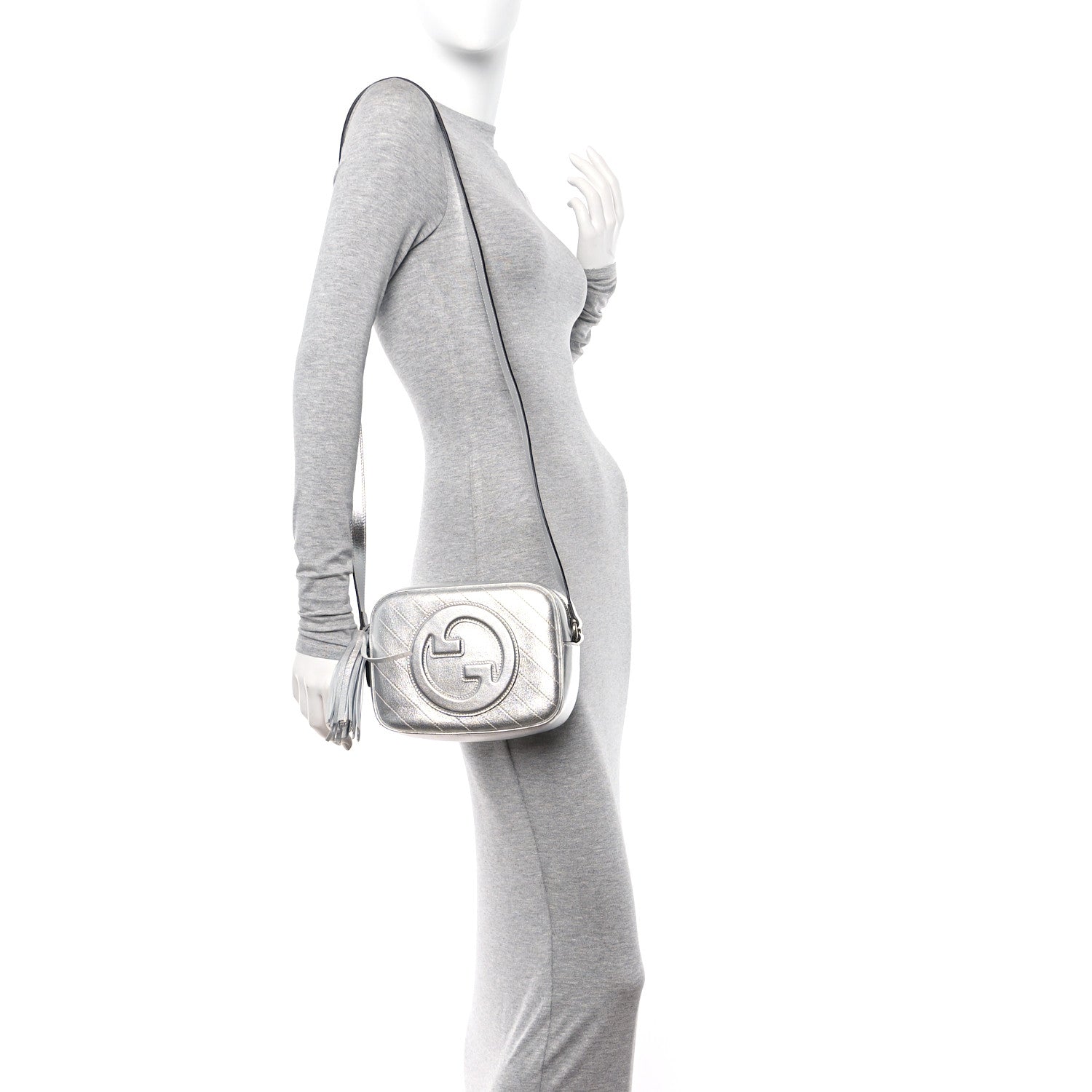 Gucci Metallic Sakai Be Green Calfskin Diagonal Stitched Small Blondie Shoulder Bag Silver 2 of 11
