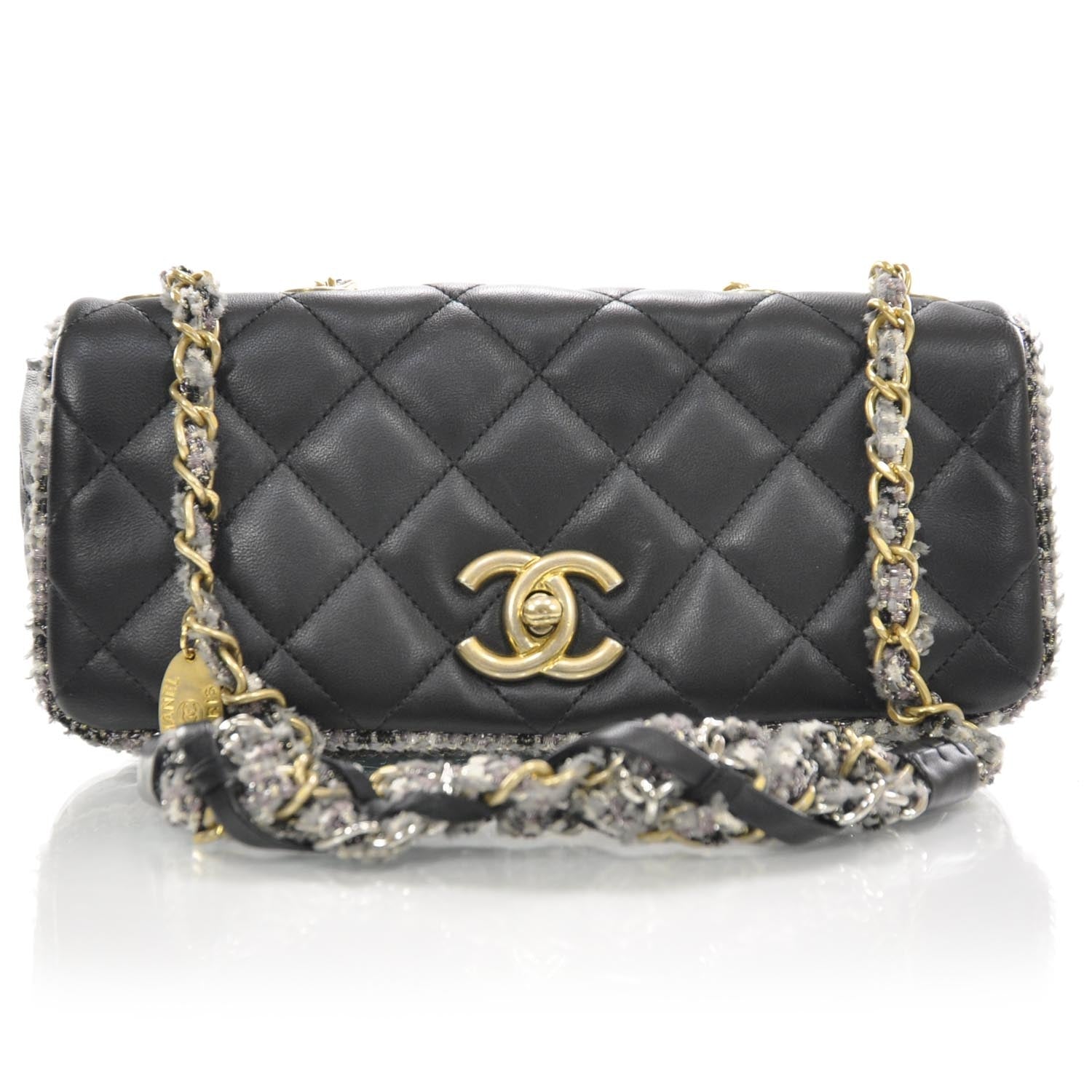 Chanel Lambskin Quited Tweedy Flap 11P Black 1 of 10