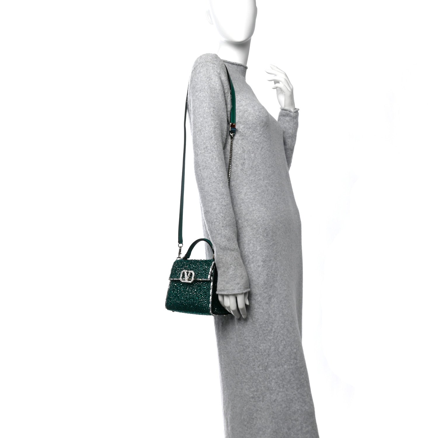 Valentino Garavani Crystal Embroidered Mini Vsling Top Handle Bag Emerald Jungle 2 of 11