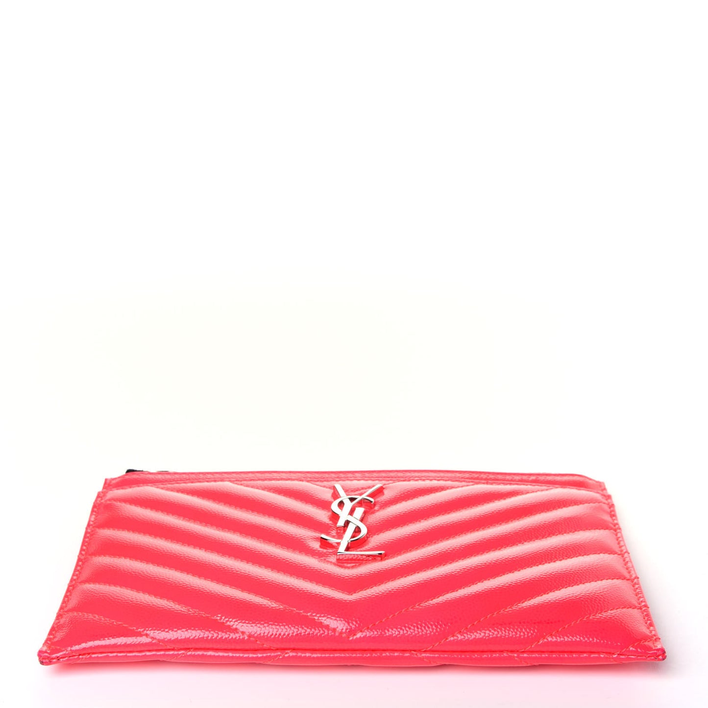 Patent Grain De Poudre Matelasse Chevron Monogram Bill Pouch Neon Pink