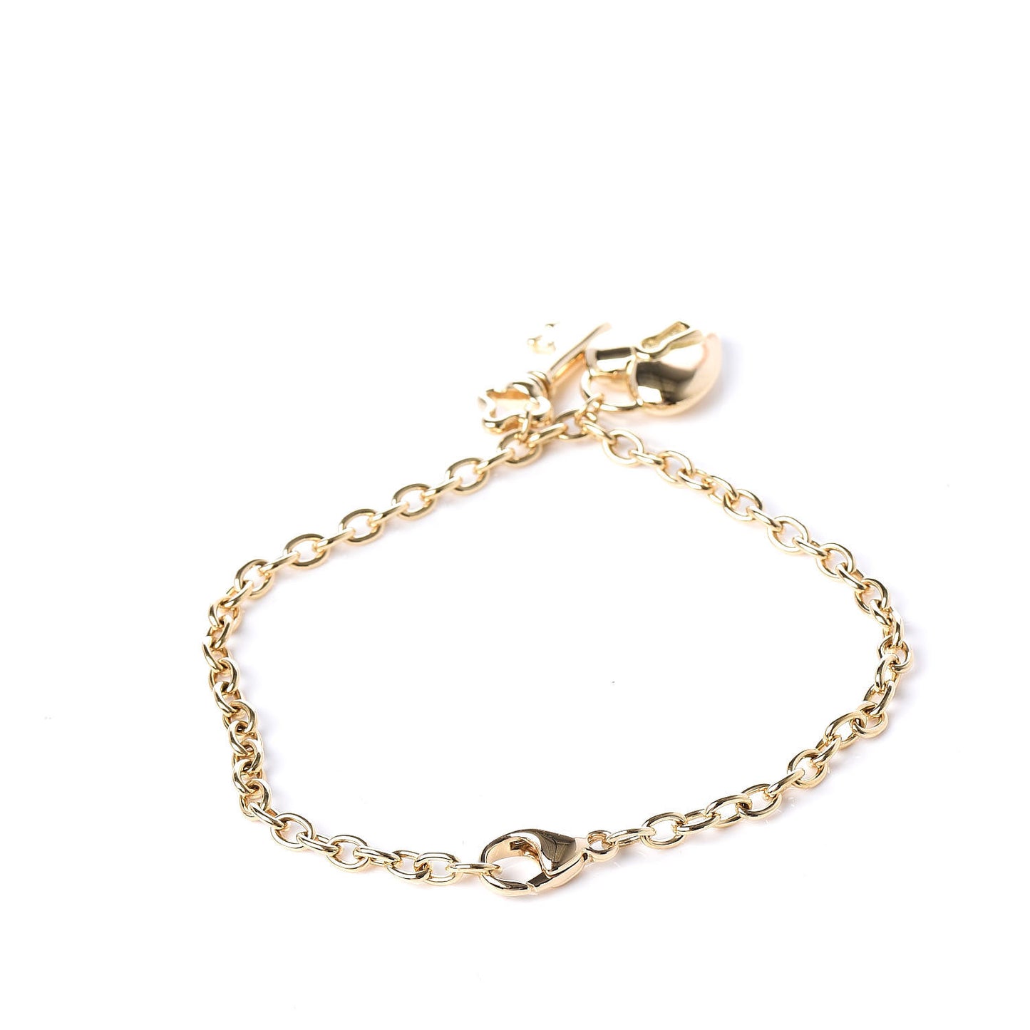 18K Yellow Gold Heart Lock Key Chain Bracelet