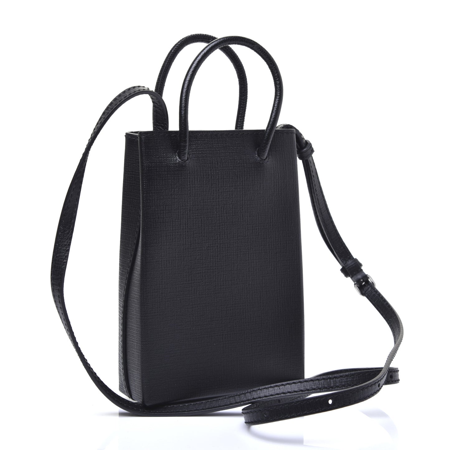 Squared Calfskin Logo Shopping Phone Holder Bag Black