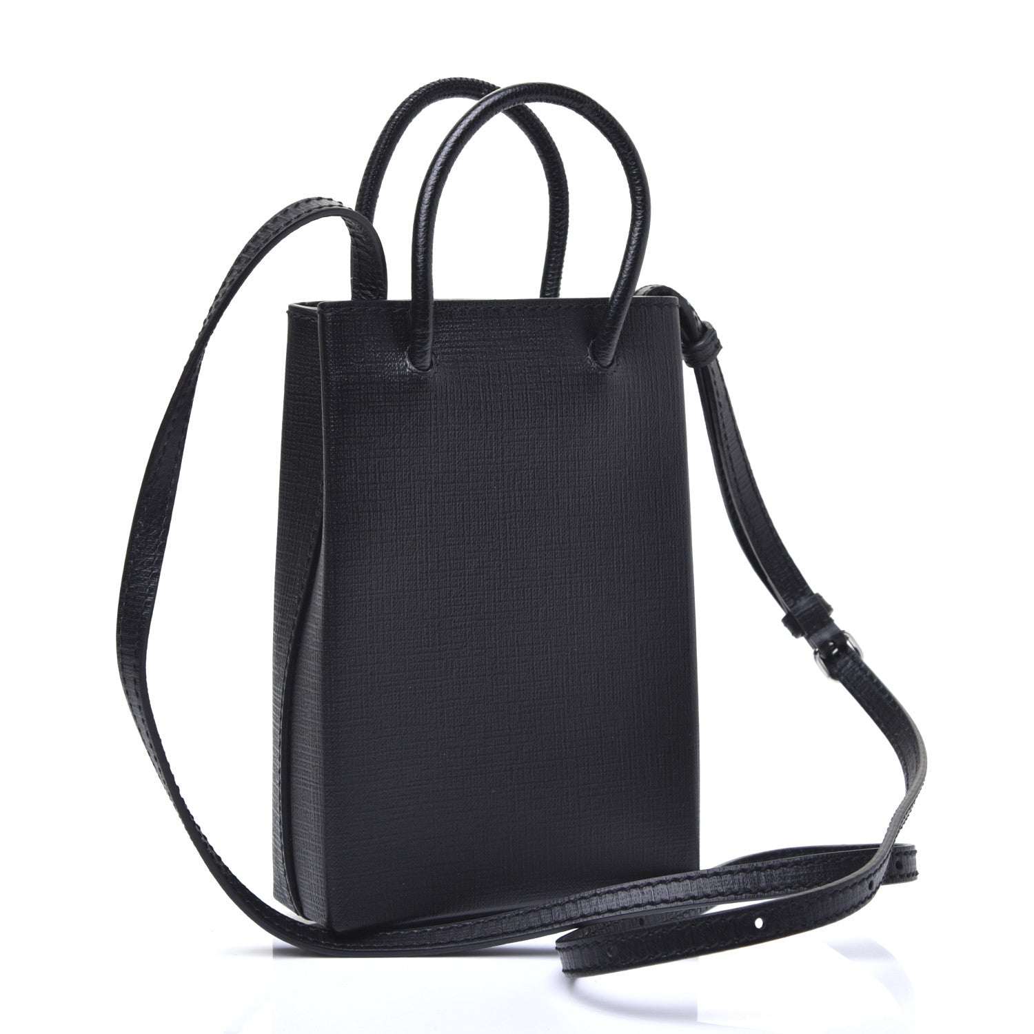 Balenciaga Squared Calfskin Logo Shopping Phone Holder Bag Black 3 of 11