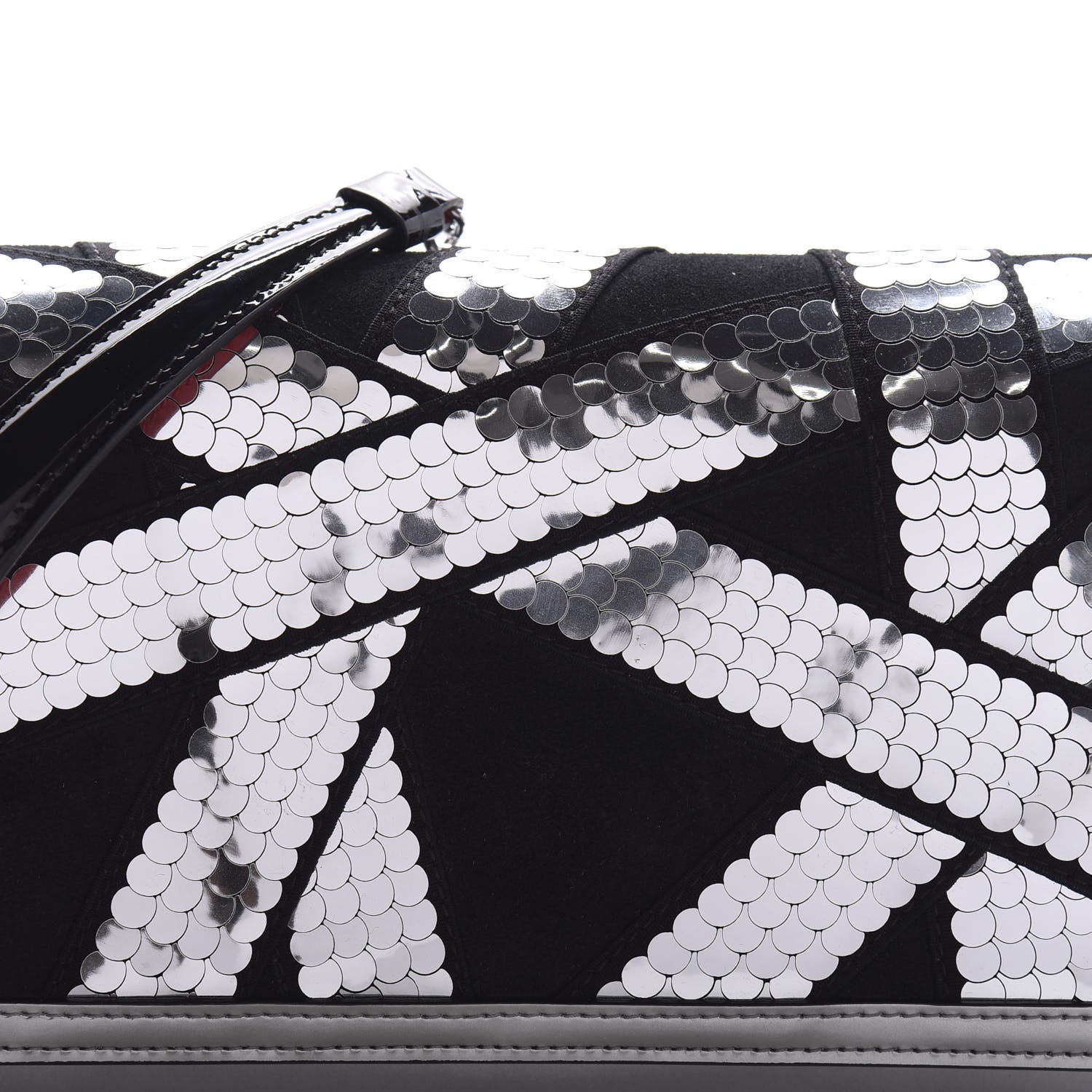 Christian Louboutin Calfskin Patent Suede Sequin Paloma Disco Ribbon Clutch Silver Black 10 of 11