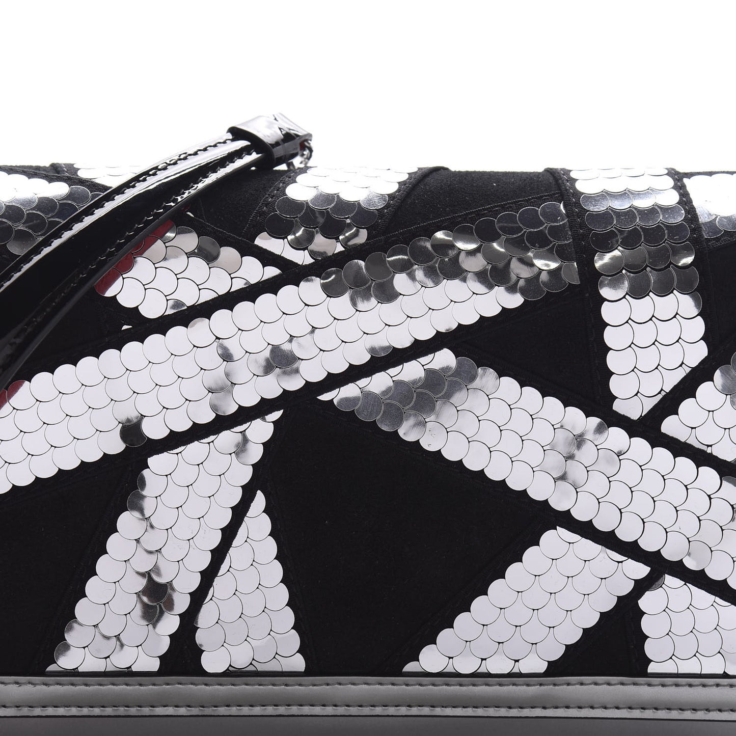Calfskin Patent Suede Sequin Paloma Disco Ribbon Clutch Silver Black