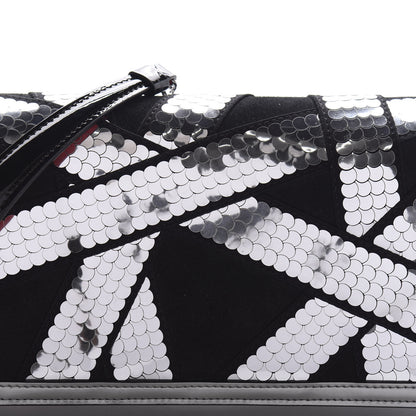 Christian Louboutin Calfskin Patent Suede Sequin Paloma Disco Ribbon Clutch Silver Black 10 of 11