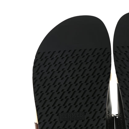 Hermes Veau Indios Woolskin Mens Chypre Sandals 43 Black Ecru 8 of 13